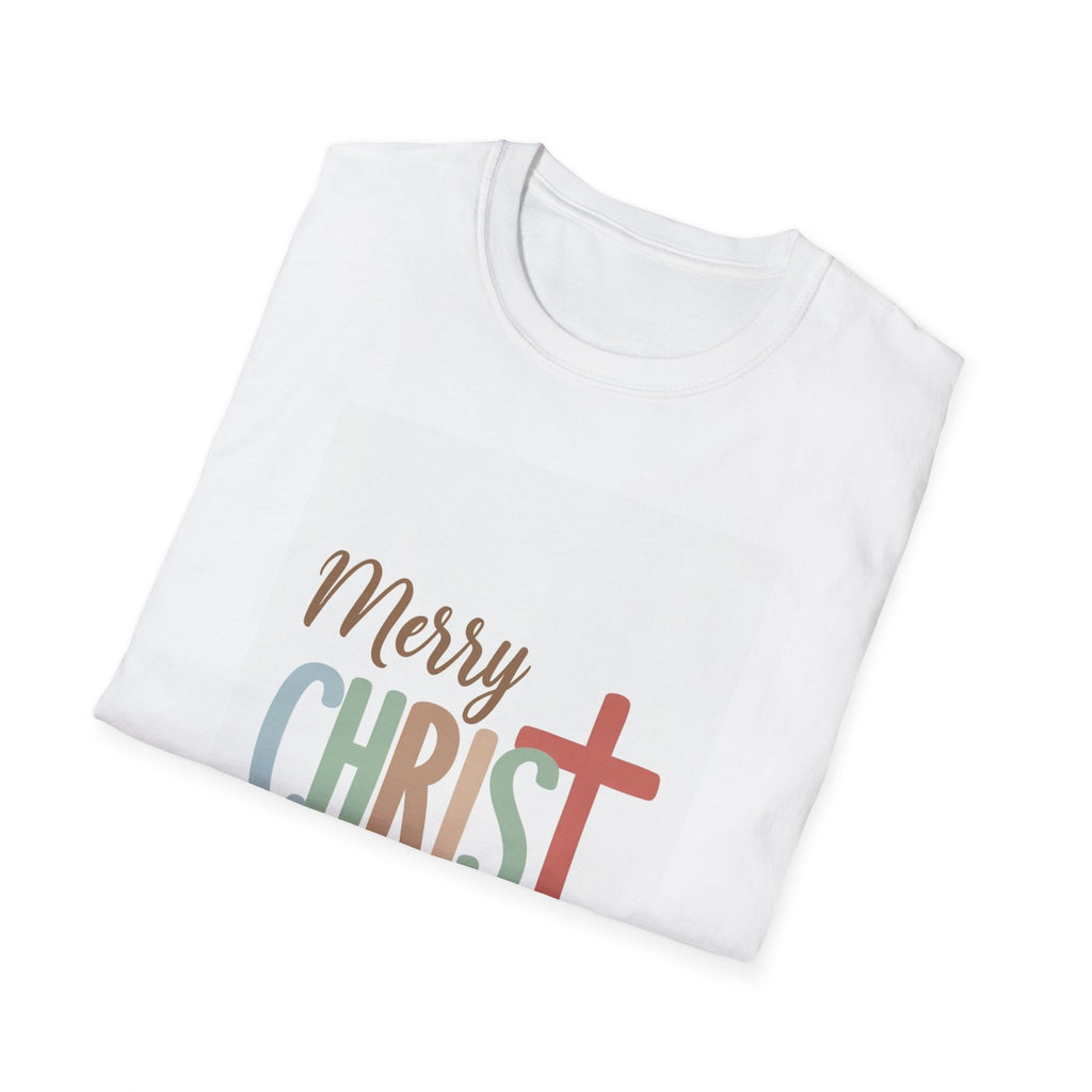 Merry CHRISTmas Cross T‑Shirt — Pastel Faith-Based Christmas Tee