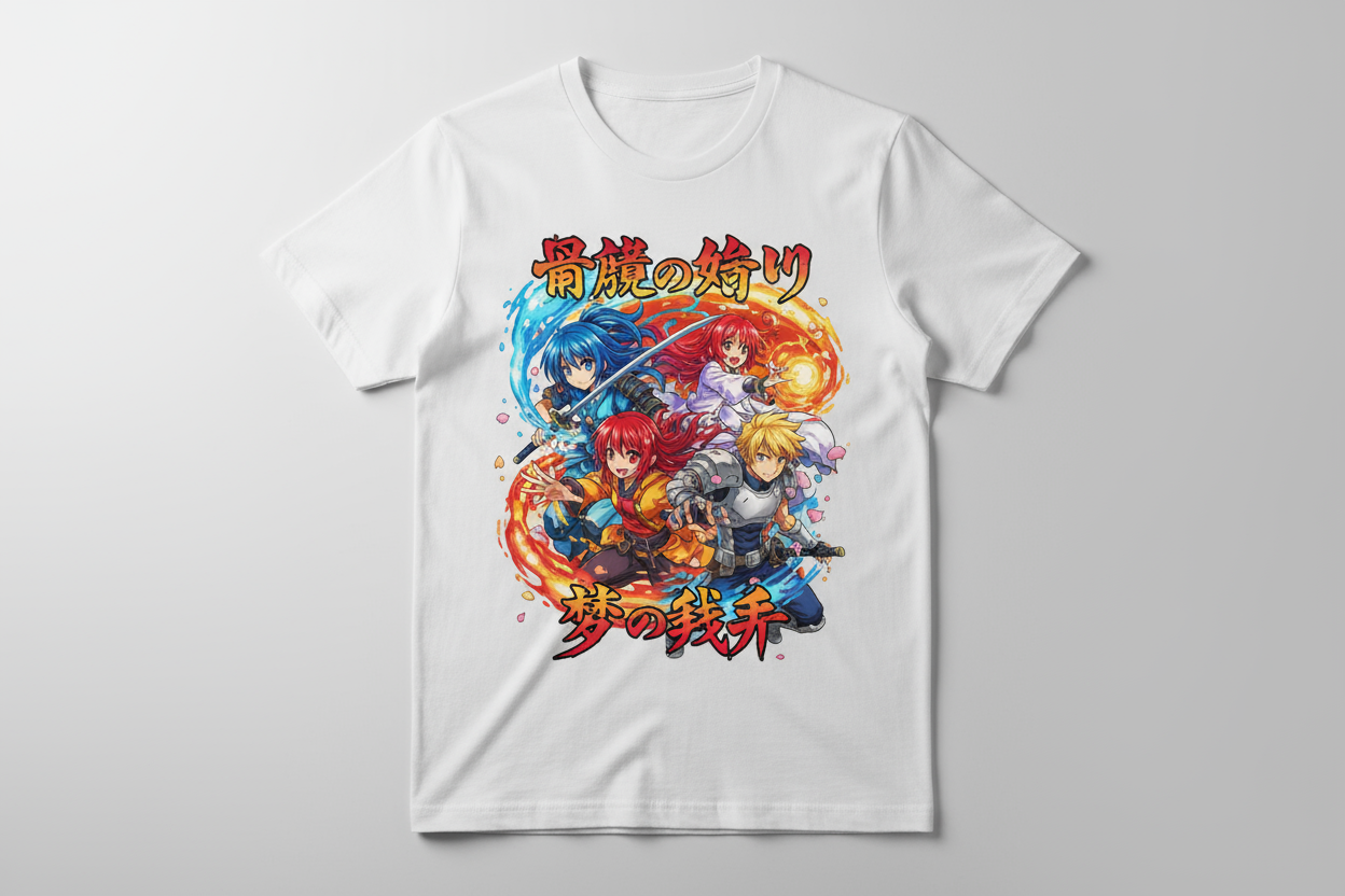 Show me a printed white tshirt of anime